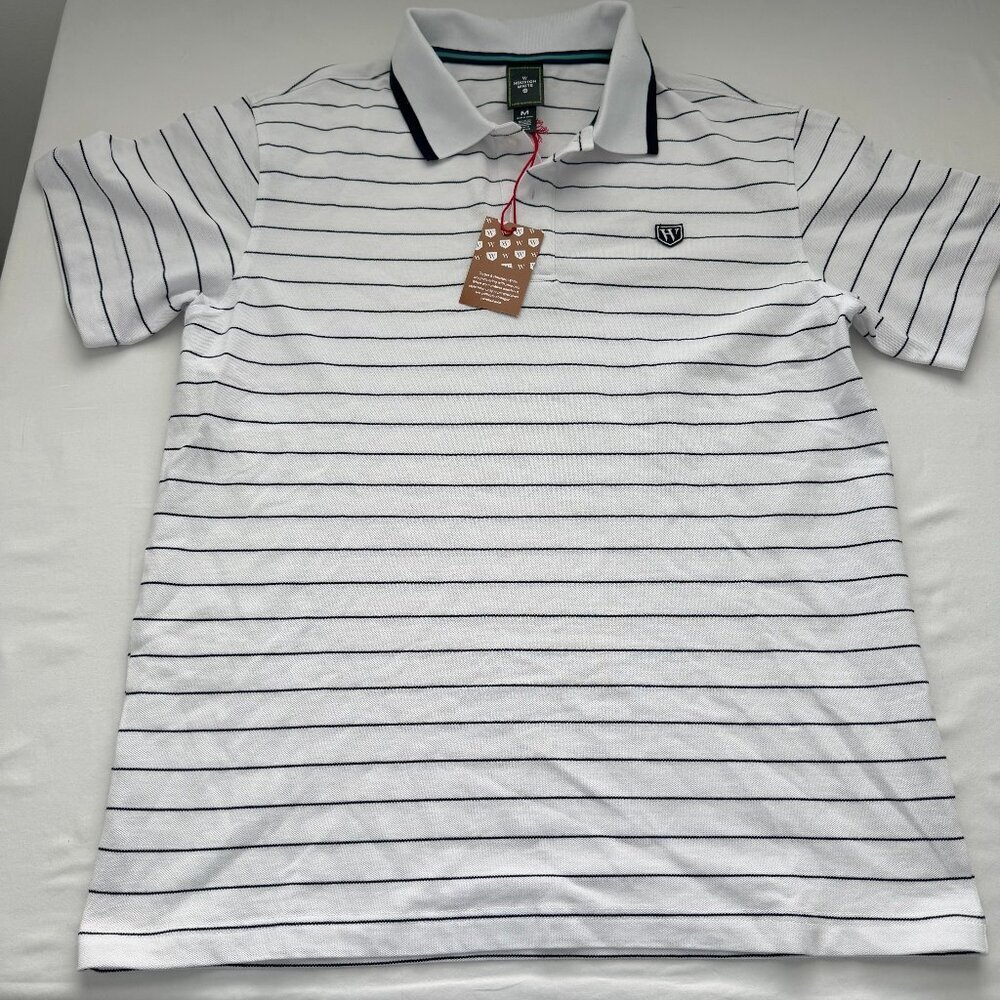 Houston White Polo Shirt Mens Medium White Striped Short Sleeve NWT Casual Golf